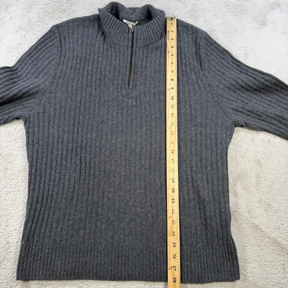 Garnet Hill Sweater Mens Large Grey 100% Cashmere Ribbed Knit 1/4 Zip Pullover